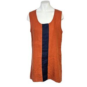 Bryn Walker Womens 100% Linen Colour Block Round Neck Long Tunic Tank, Size XS